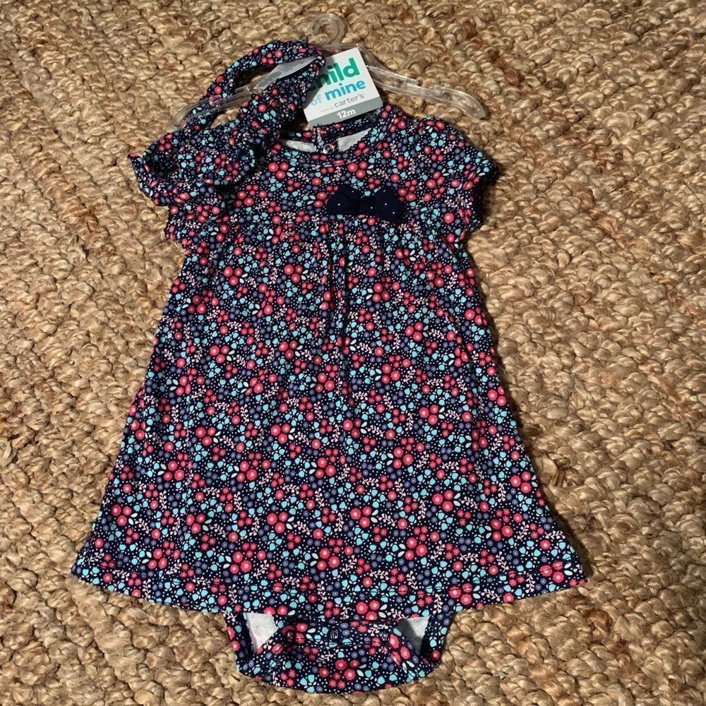 NWT Carters Girls Floral Onesie Dress & Headband